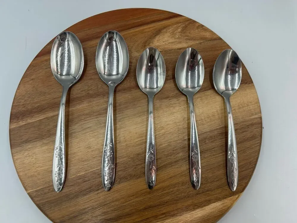 Sears Roebuck Wood Dale Flatware Lot 5 Sunflower Floral 2 Tbsp 3 Tsp Stainless